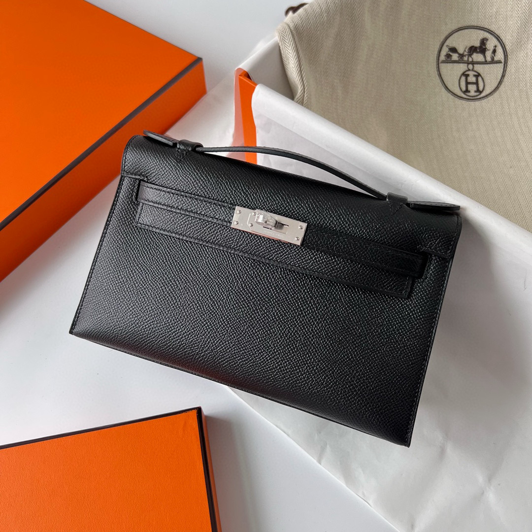 愛馬仕凱莉包包 Hermès Mini Kelly Pochette Epsom Noir Silver Hardware