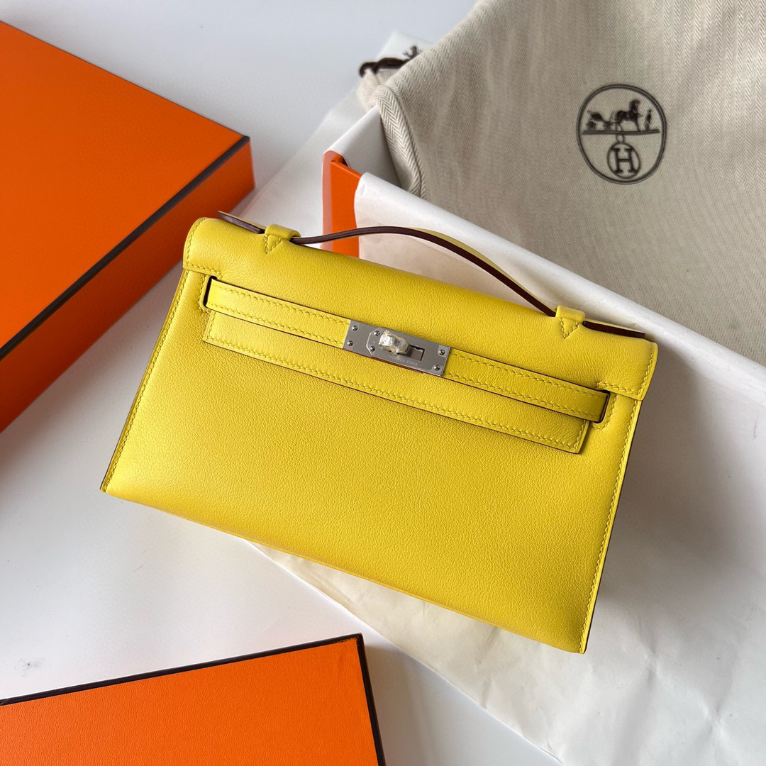 愛馬仕凱莉包專櫃多少錢 Hermès Mini Kelly Pochette Swift Lime Silver Hardware