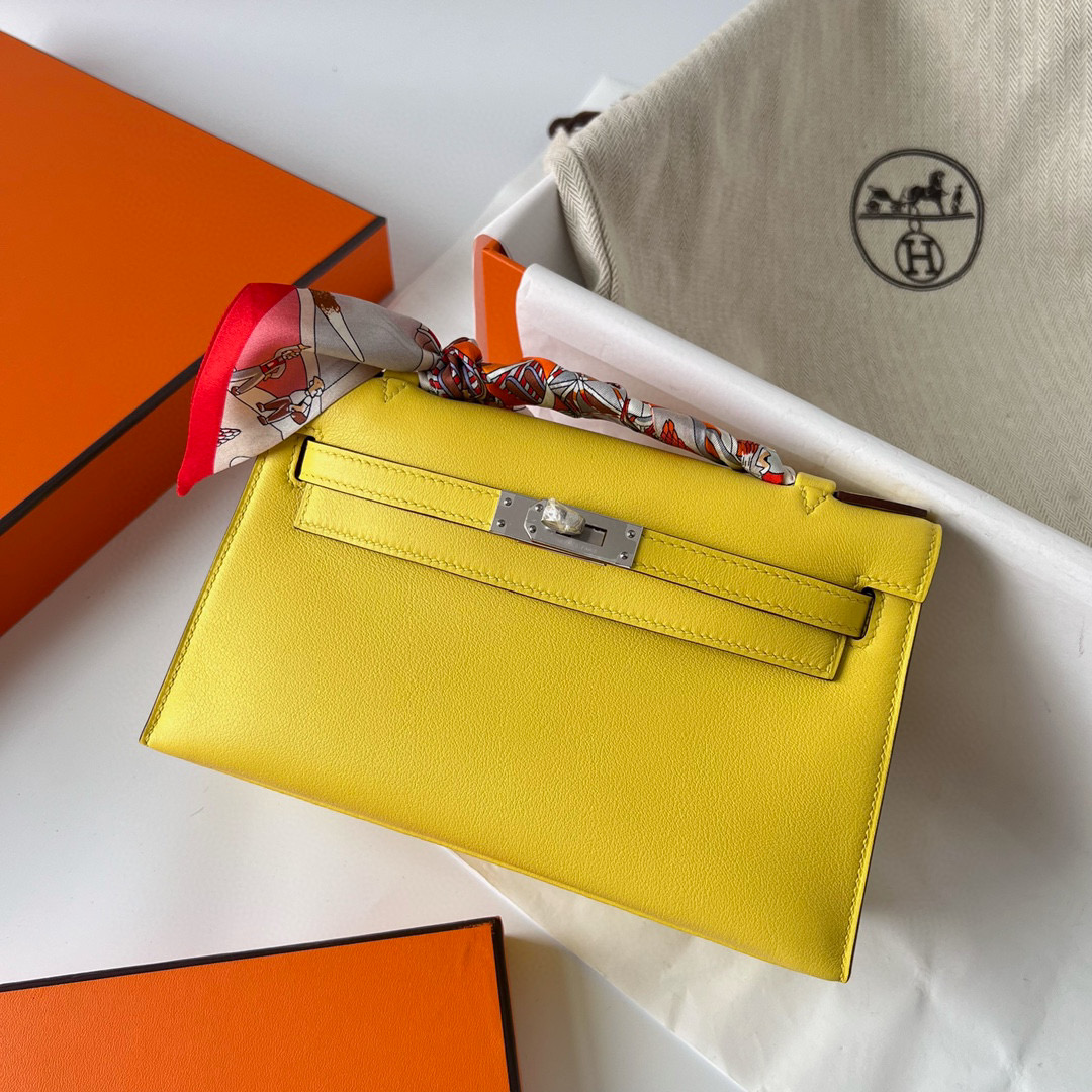 愛馬仕凱莉包專櫃多少錢 Hermès Mini Kelly Pochette Swift Lime Silver Hardware