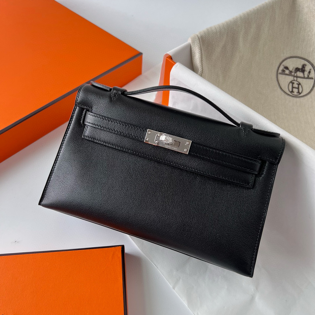 愛馬仕凱莉女包 Hermès Mini Kelly Pochette Swift Noir Silver Hardware