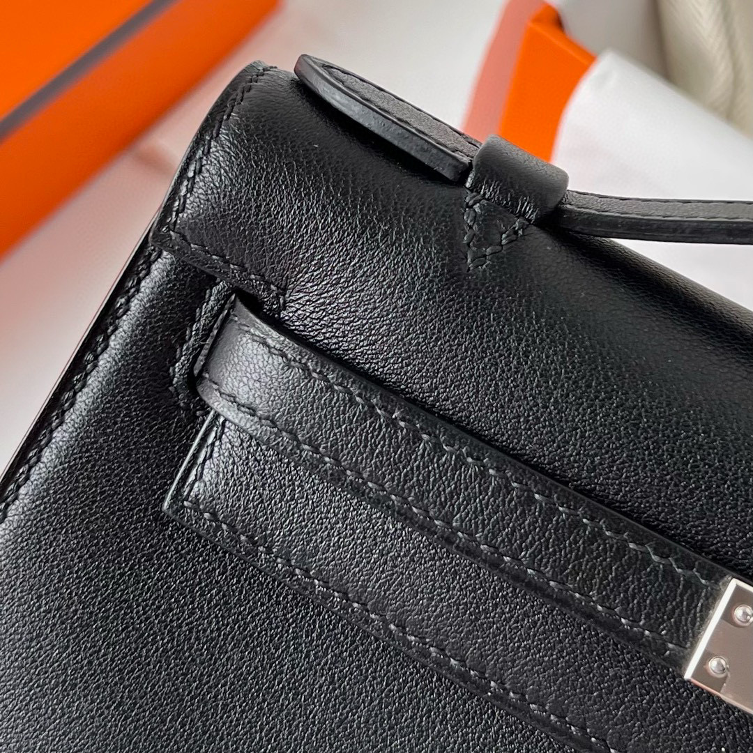 愛馬仕凱莉女包 Hermès Mini Kelly Pochette Swift Noir Silver Hardware