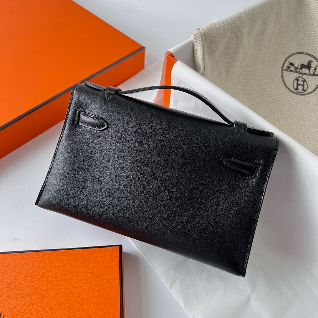 愛馬仕凱莉女包 Hermès Mini Kelly Pochette Swift Noir Silver Hardware