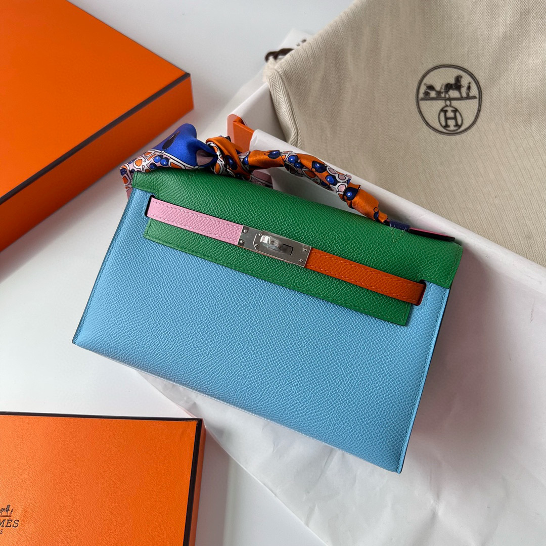 Hermes Mini Kelly Pochette Epsom HSS 北方藍/絲絨綠/錦葵紫