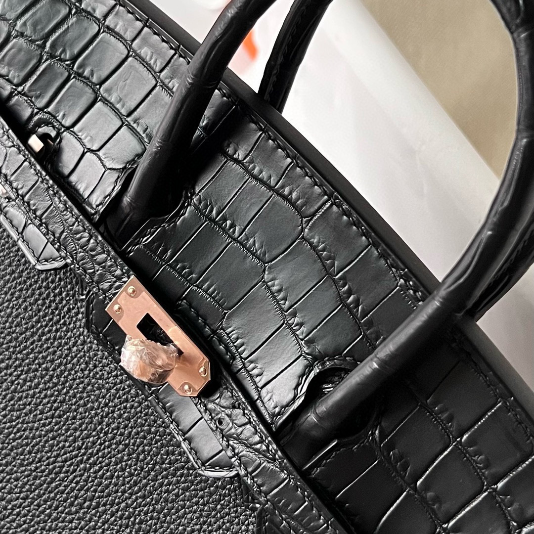 愛馬仕官方旗艦店 Hermès Birkin 25 Touch Togo/Matte Nilo Crocodile Noir Rose Gold Hardware