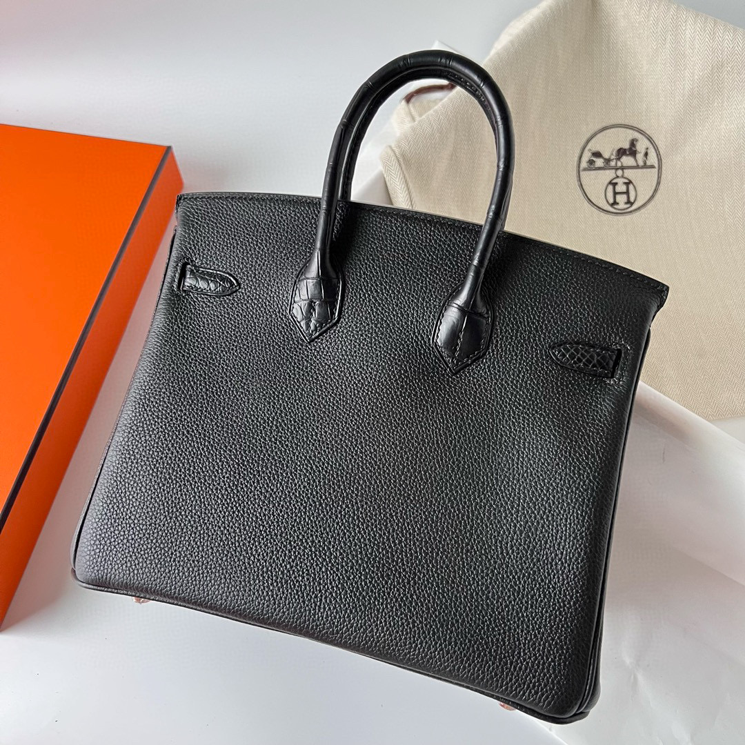 愛馬仕官方旗艦店 Hermès Birkin 25 Touch Togo/Matte Nilo Crocodile Noir Rose Gold Hardware