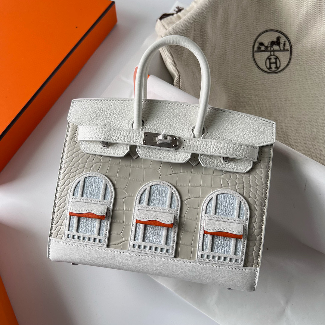 愛馬仕鉑金包 Hermès Birkin 20 Faubourg Sellier Beton Matte Alligator, White Togo, Swift