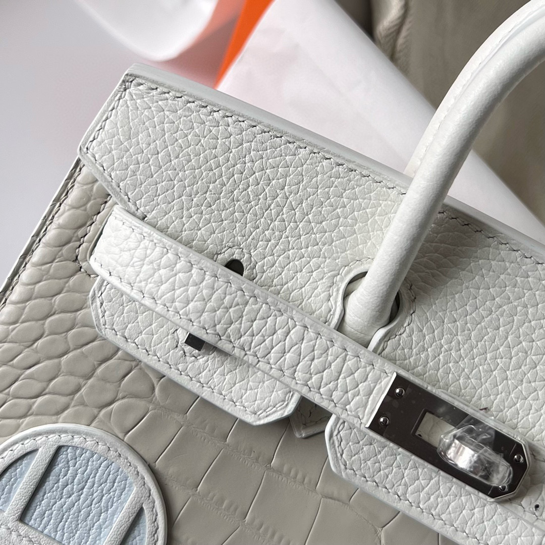 愛馬仕鉑金包 Hermès Birkin 20 Faubourg Sellier Beton Matte Alligator, White Togo, Swift