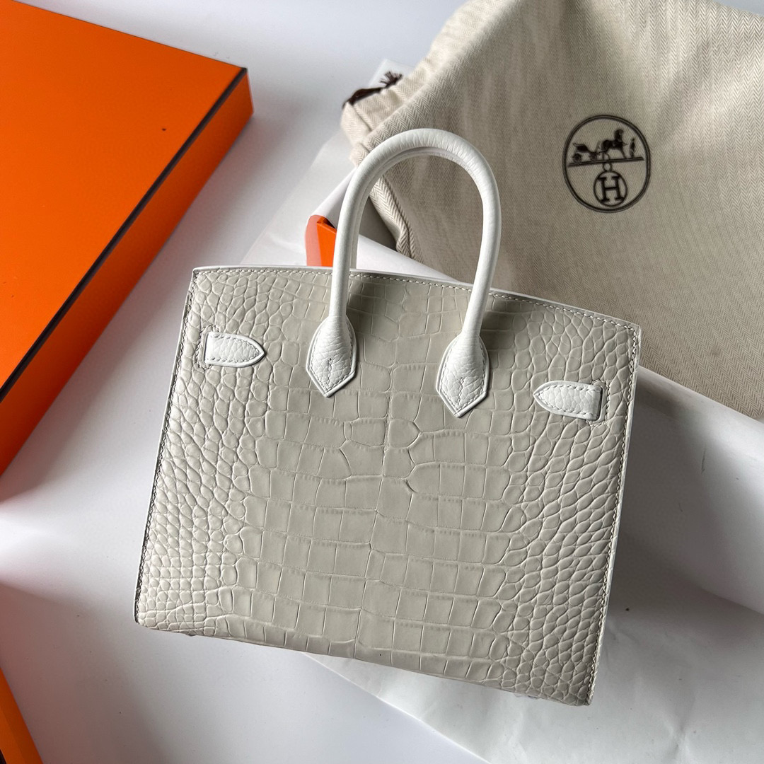 愛馬仕鉑金包 Hermès Birkin 20 Faubourg Sellier Beton Matte Alligator, White Togo, Swift