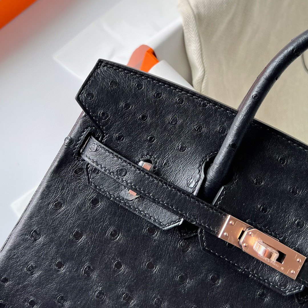 愛馬仕包鉑金包香港價格 Hermès Birkin 25 Ostrich Noir 黑色玫瑰金扣