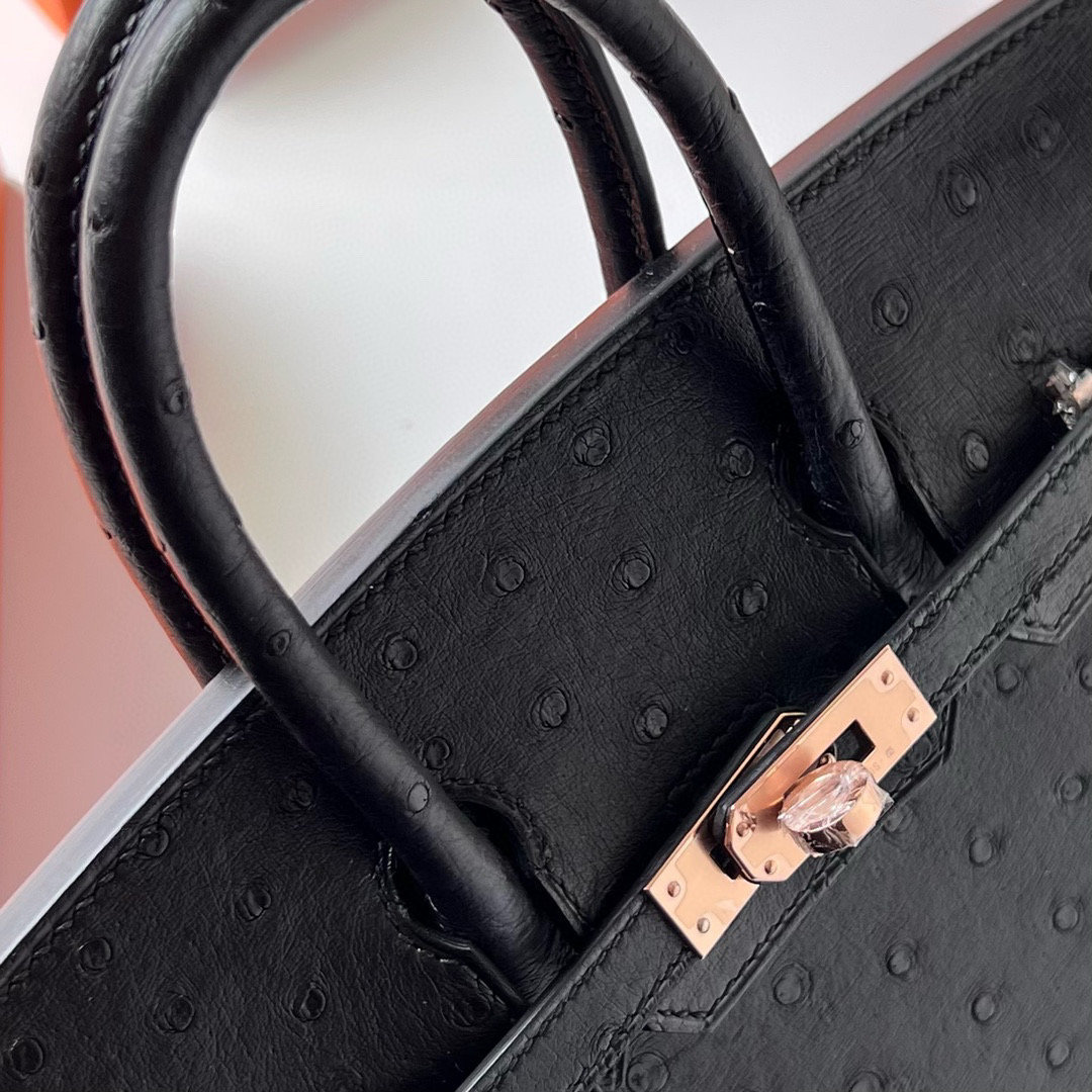 愛馬仕包鉑金包香港價格 Hermès Birkin 25 Ostrich Noir 黑色玫瑰金扣