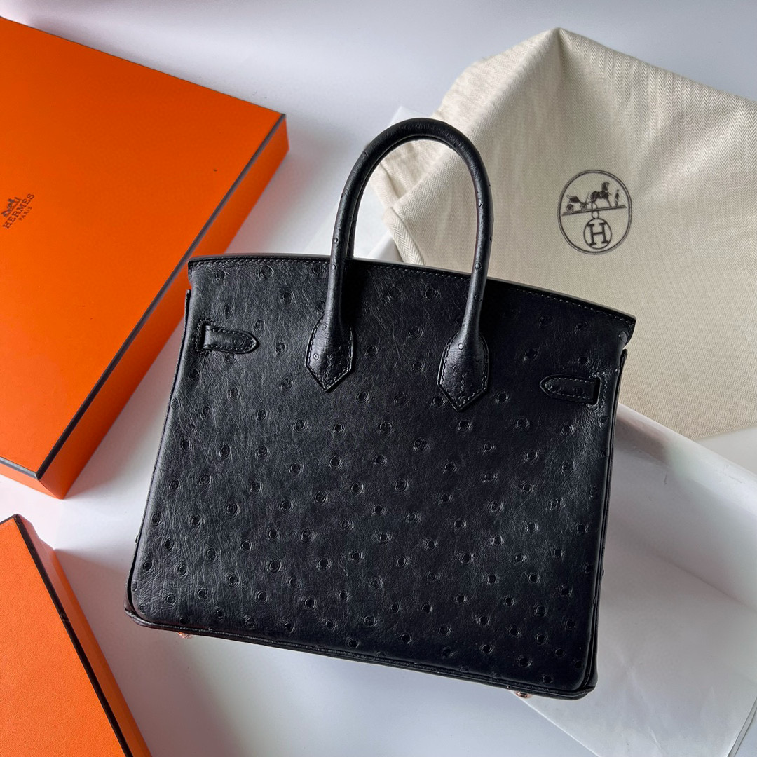 愛馬仕包鉑金包香港價格 Hermès Birkin 25 Ostrich Noir 黑色玫瑰金扣