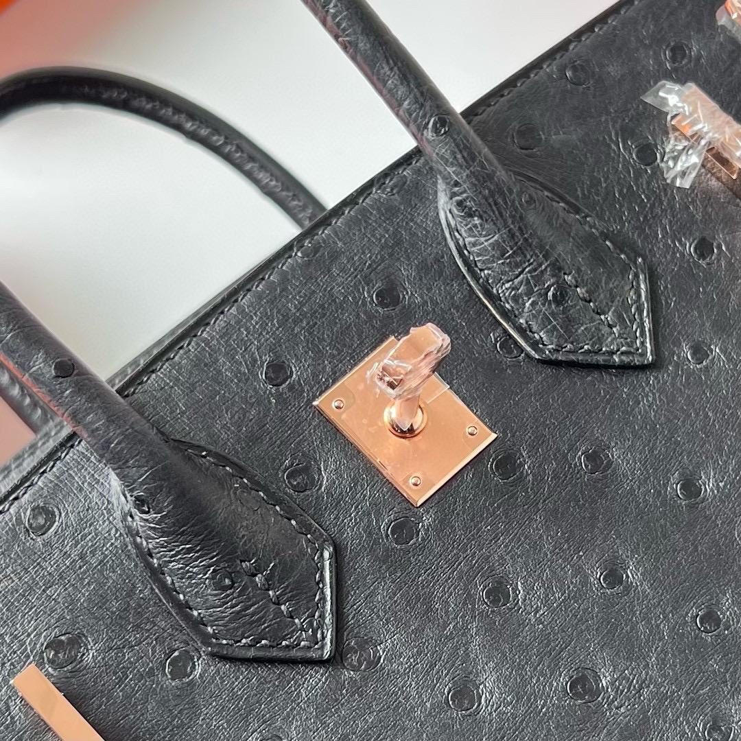 愛馬仕包鉑金包香港價格 Hermès Birkin 25 Ostrich Noir 黑色玫瑰金扣