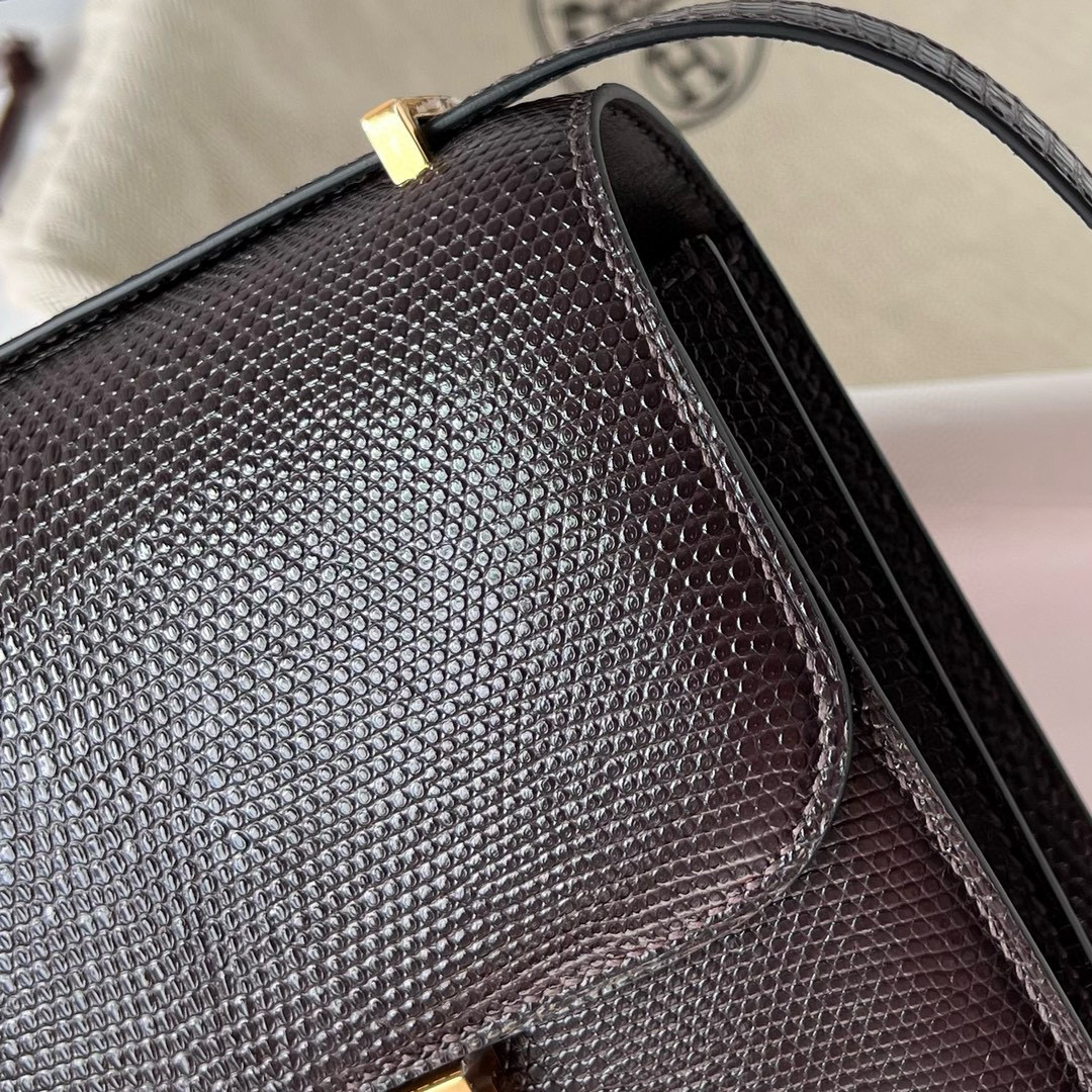 愛馬仕蜥蜴皮康康 Hermès Constance 18cm Lizard chocolate Golden Hardware