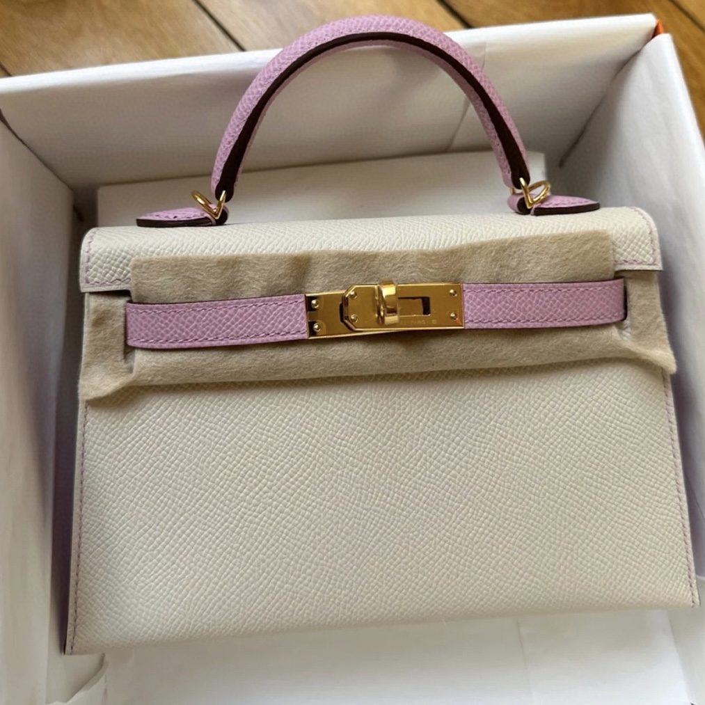 愛馬仕女包價格與圖片 Hermès Kelly Mini II 三拼色 Epsom 奶昔白/錦葵紫