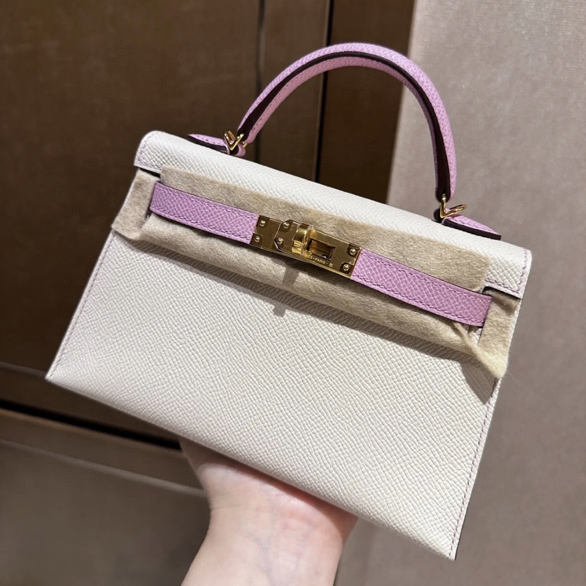 愛馬仕女包價格與圖片 Hermès Kelly Mini II 三拼色 Epsom 奶昔白/錦葵紫