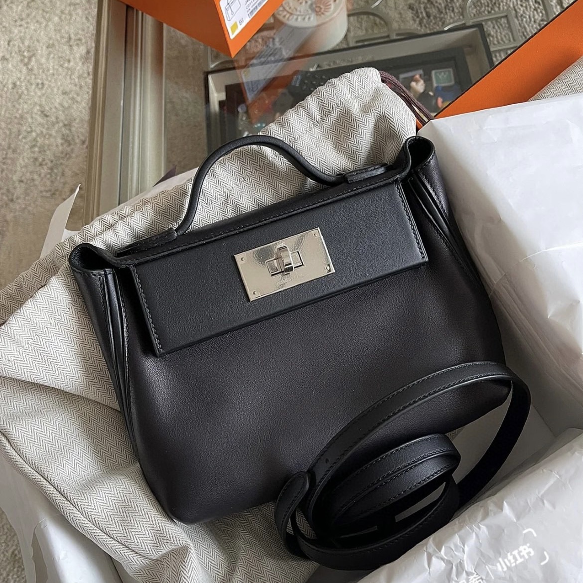 愛馬仕 Hermès Mini 24/24 Bag Evercolor/Swift CK89 Noir 黑色