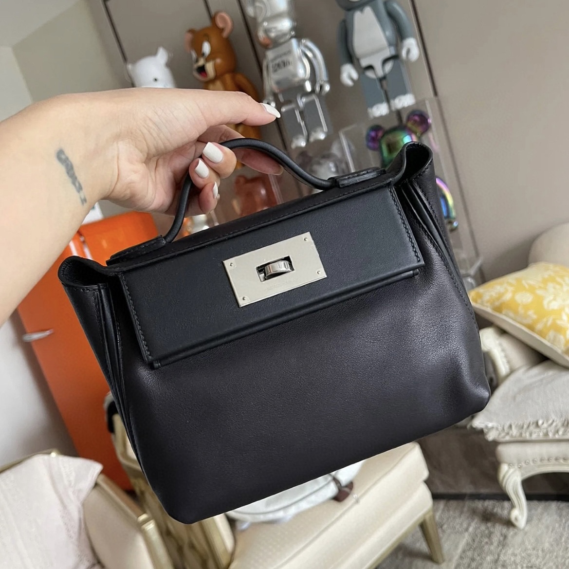 愛馬仕 Hermès Mini 24/24 Bag Evercolor/Swift CK89 Noir 黑色