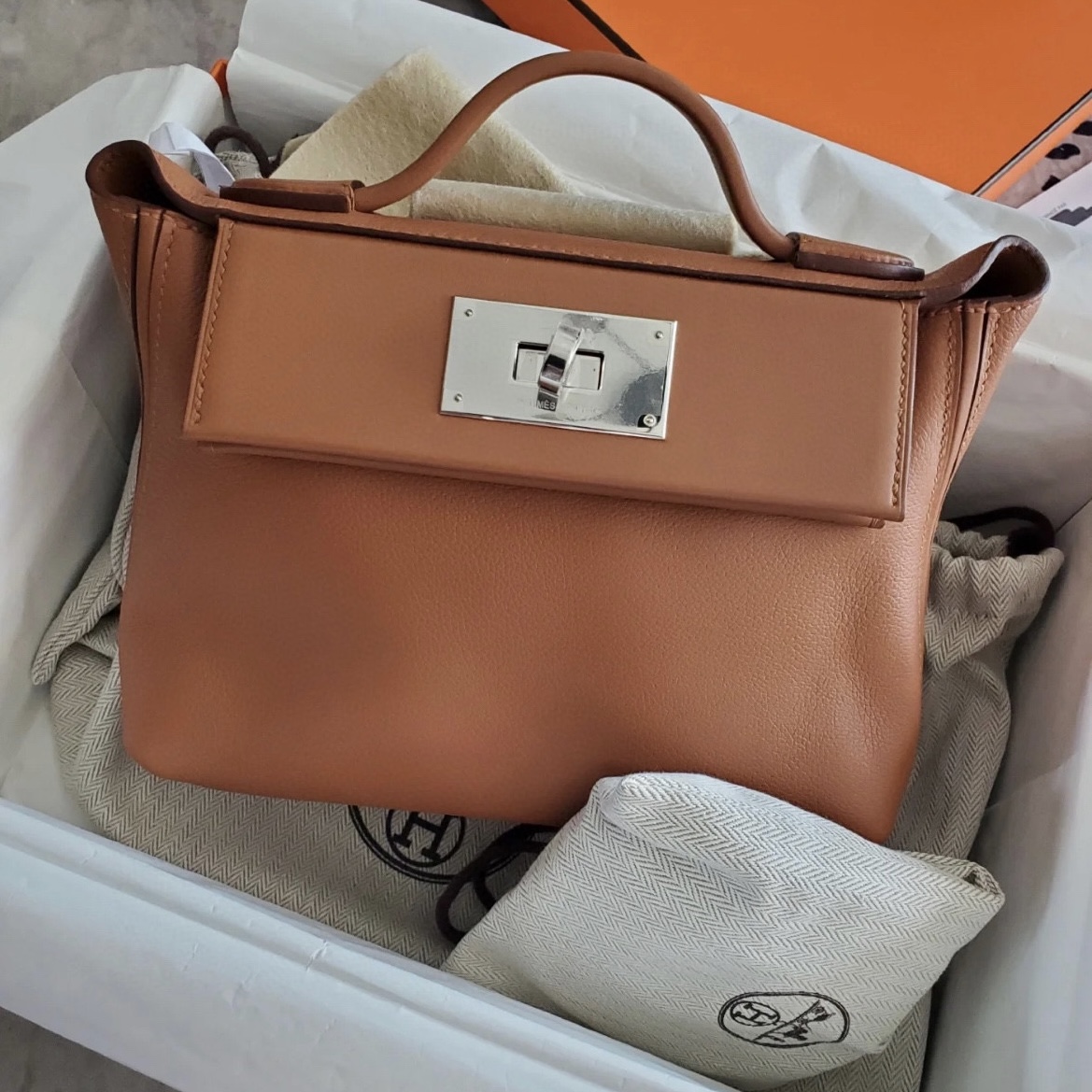 愛馬仕 Hermès Mini 24/24 Bag Evercolor/Swift Gold Silver Hardware