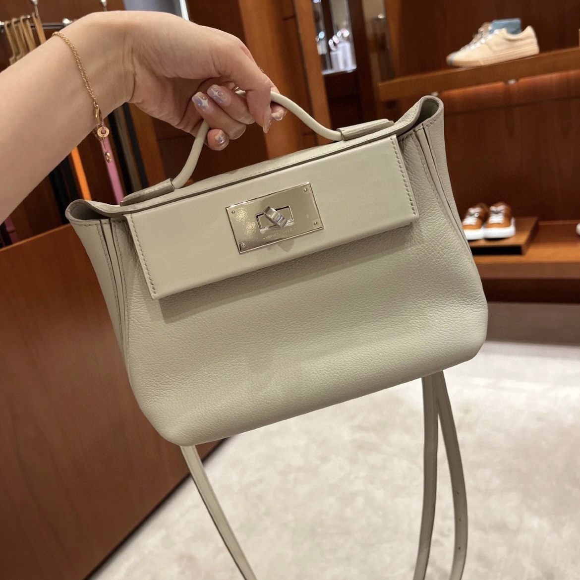 愛馬仕 Hermès Mini 24/24 Bag Evercolor/Swift 8L Beton Silver Hardware