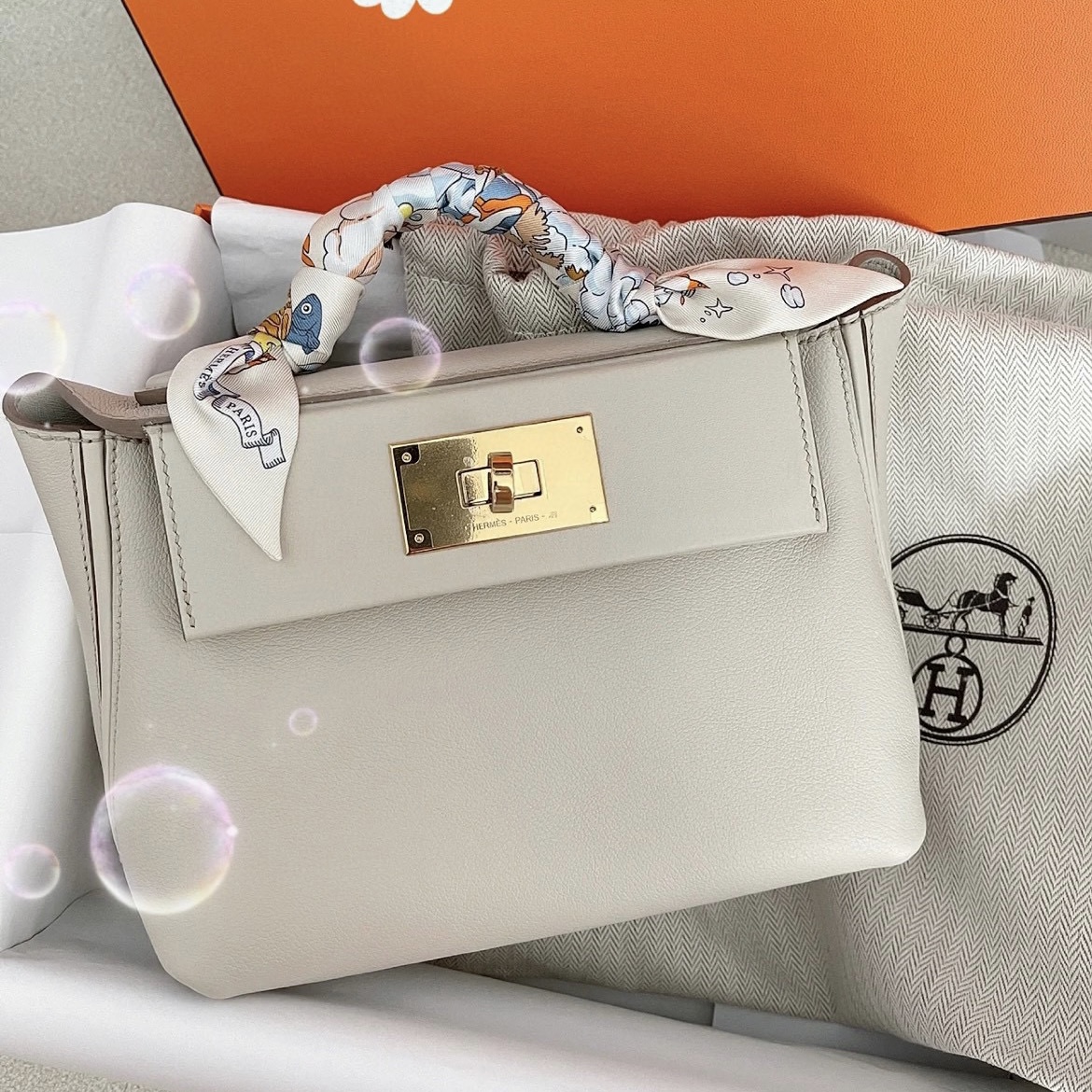 愛馬仕 Hermès Mini 24/24 Bag Evercolor/Swift 8L Beton Silver Hardware