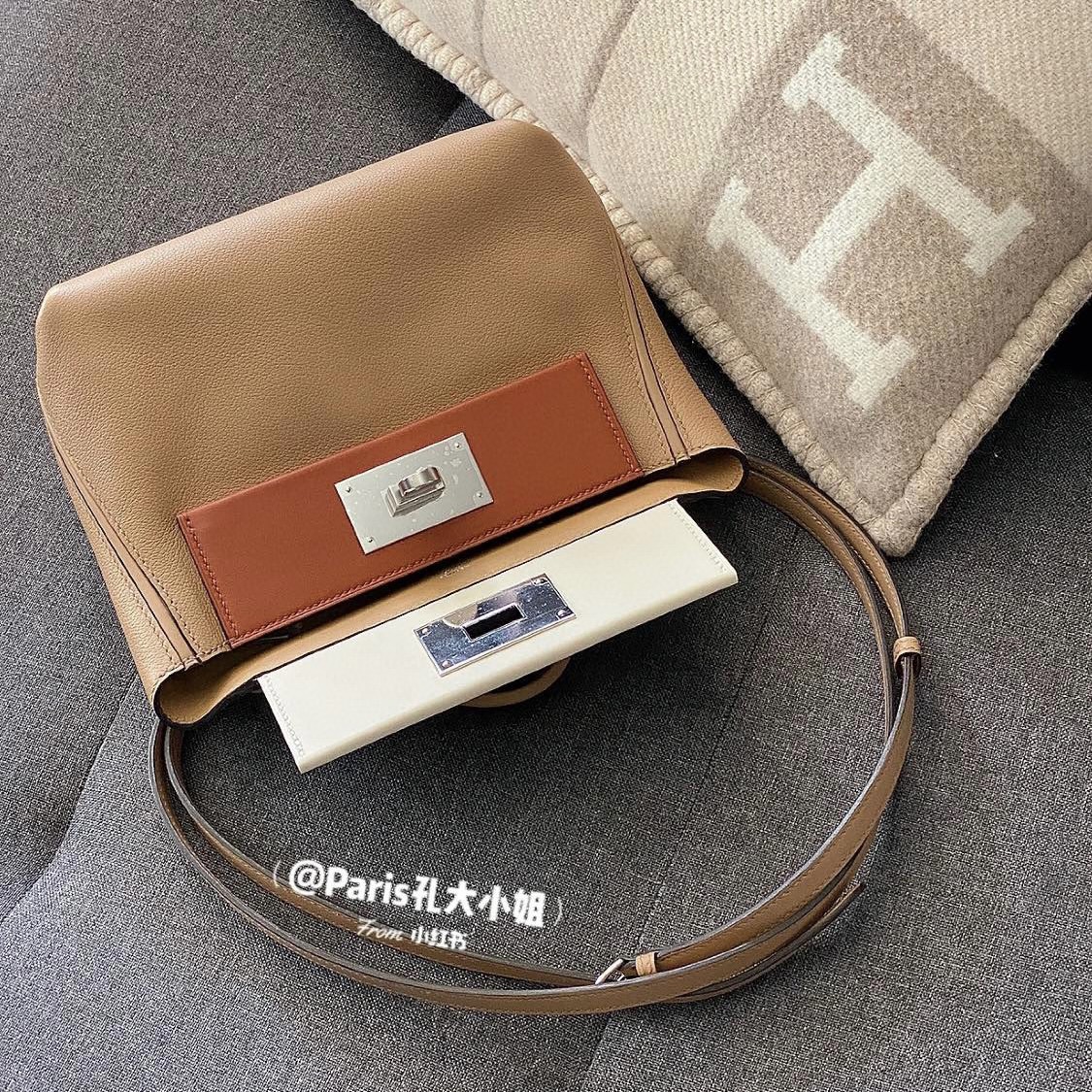 Hermes Mini 24/24 Evercolor/Swift 三拼色瑪薩拉茶色/奶油白/銅紅色 古銅色