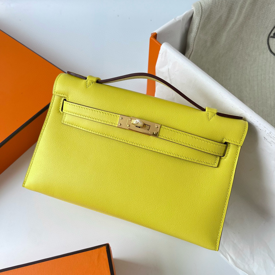 愛馬仕迷你凱莉一代多少錢 Hermes Kelly Pochette Swift 9R Lime 柠檬黄 Golden Hardware