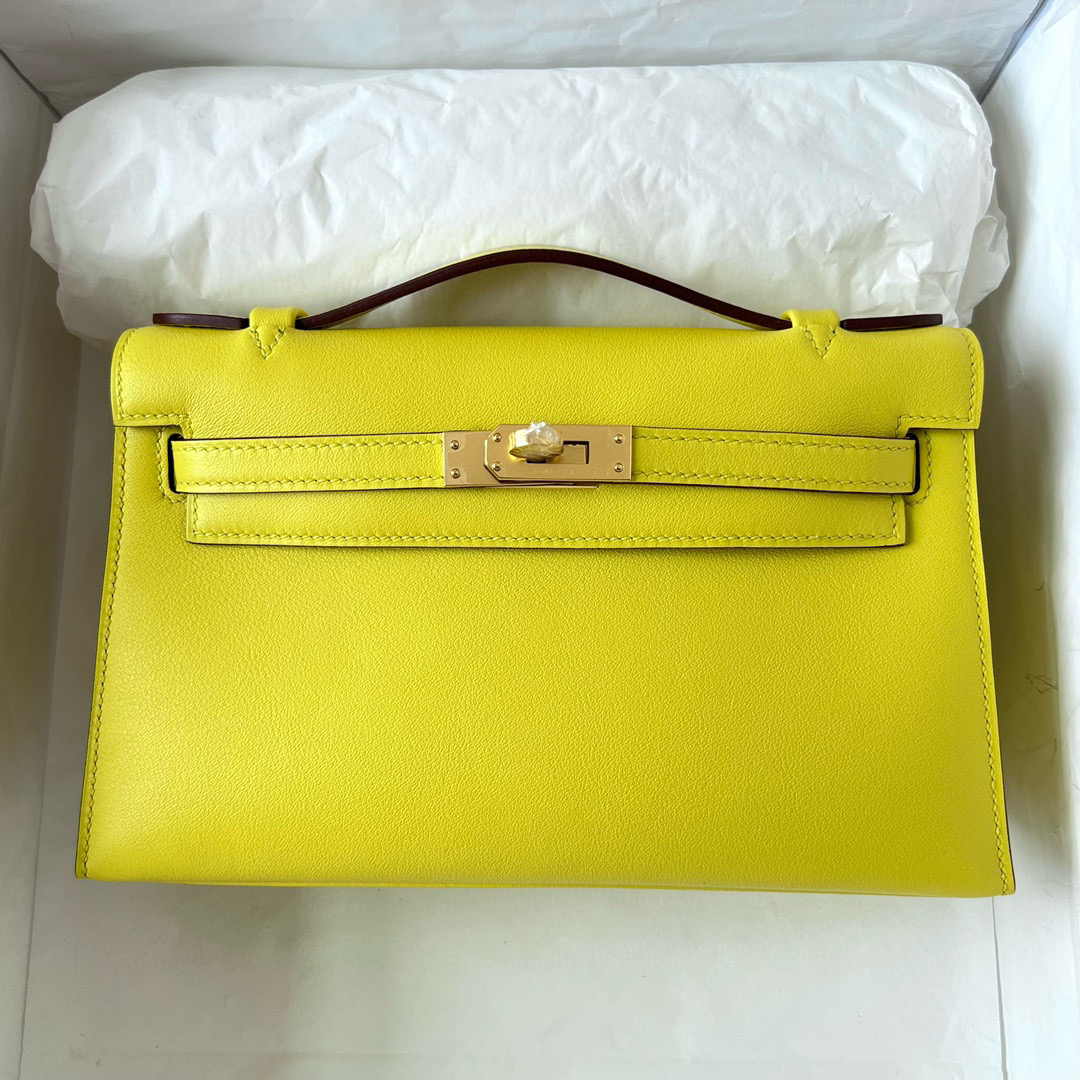 愛馬仕迷你凱莉一代多少錢 Hermes Kelly Pochette Swift 9R Lime 柠檬黄 Golden Hardware