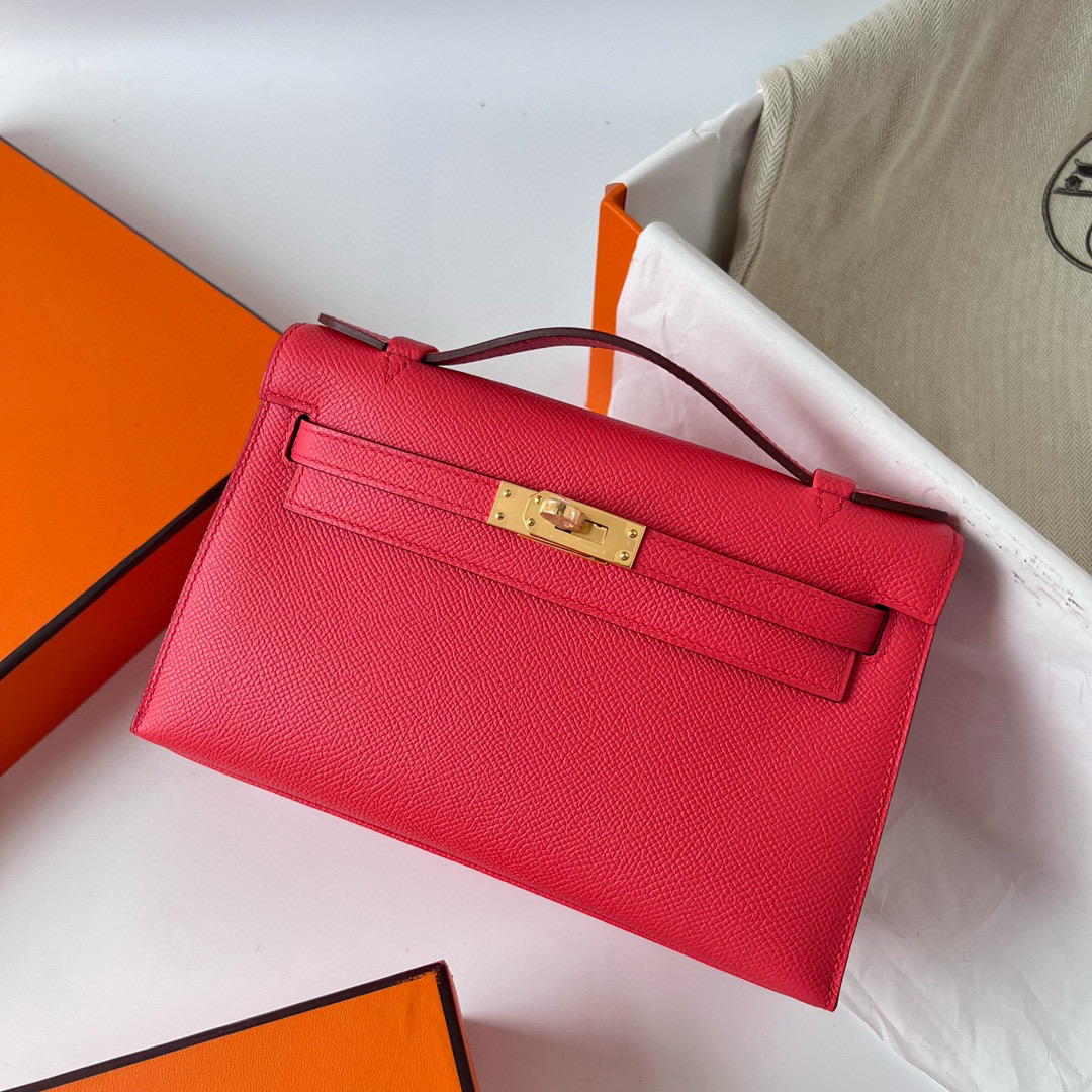 Kuwait Hermes Kelly Pochette Epsom T5 Rose Jaipur 蜜桃粉 Golden Hardware