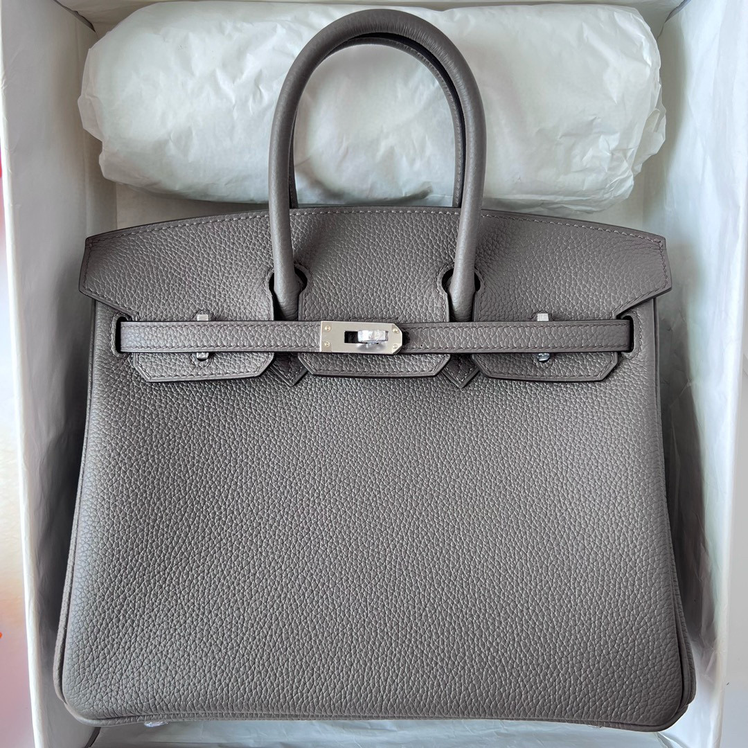 愛馬仕鉑金包售價突破10萬元 Hermes Birkin 25 Togo 8F Etain 錫器灰 Silver Hardware