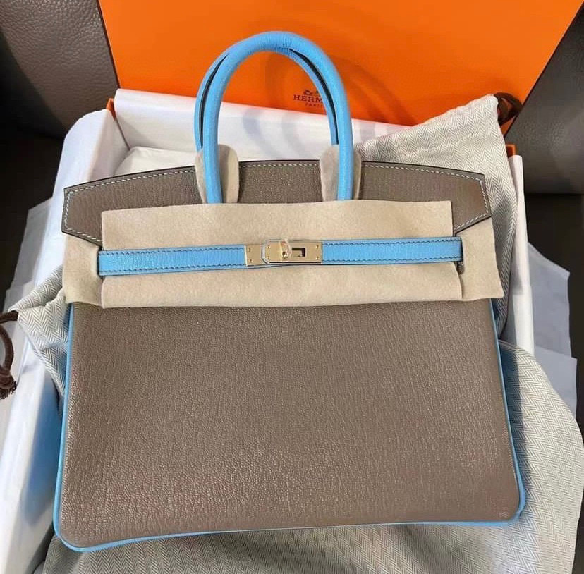 愛馬仕鉑金包官網價格查詢 Hermes Birkin 25 Chevre Etoupe/ Céleste 天藍色 糖果藍色