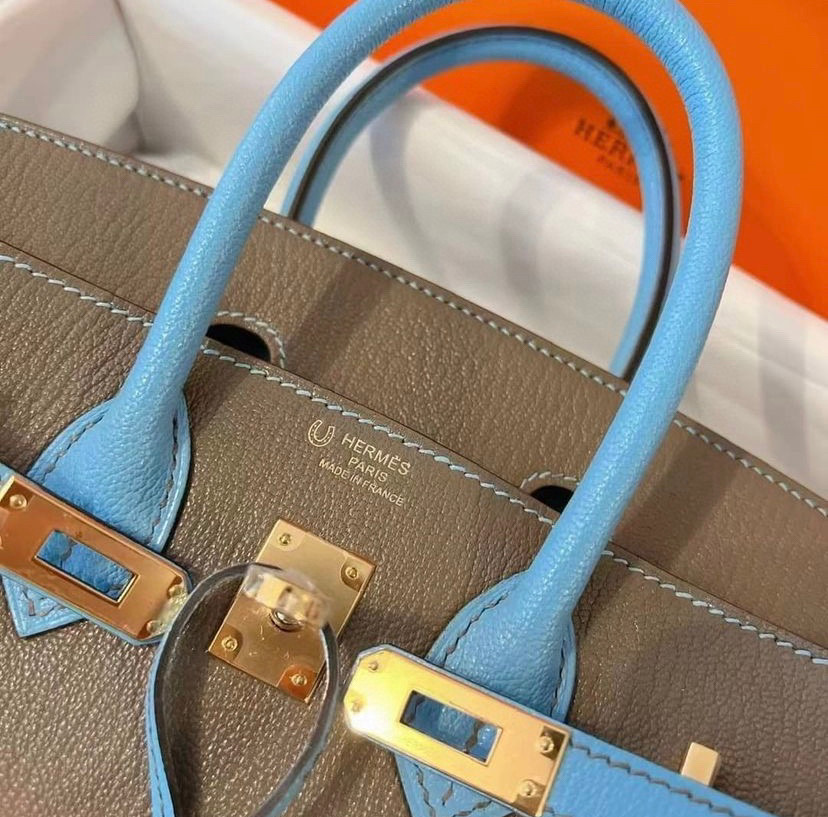 愛馬仕鉑金包官網價格查詢 Hermes Birkin 25 Chevre Etoupe/ Céleste 天藍色 糖果藍色