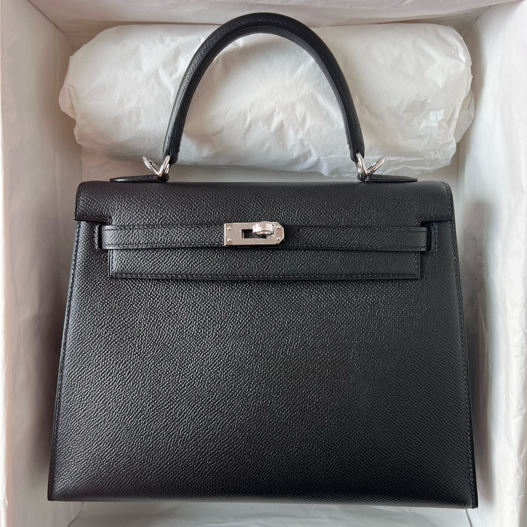 愛馬仕凱莉25配貨多少錢 Hermes Kelly 25 Epsom Noir 黑色 Silver Hardware