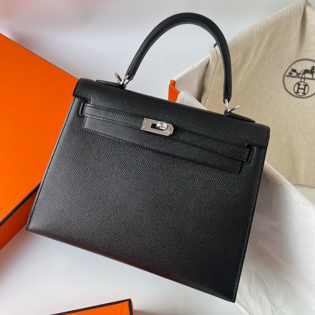 愛馬仕凱莉25配貨多少錢 Hermes Kelly 25 Epsom Noir 黑色 Silver Hardware