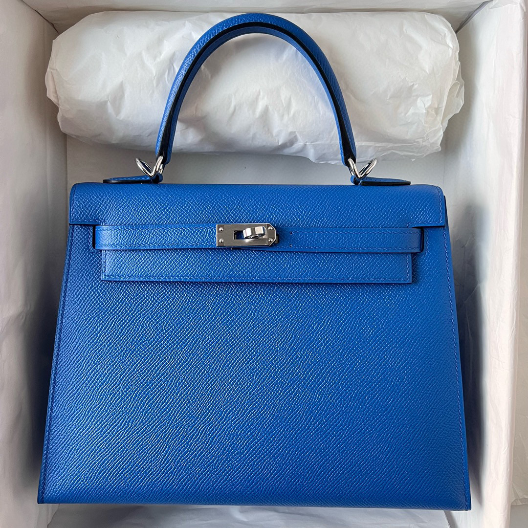 愛馬仕凱莉25多少錢 Hermes Kelly 25 Epsom Bleu de France 法國藍 Silver Hardware