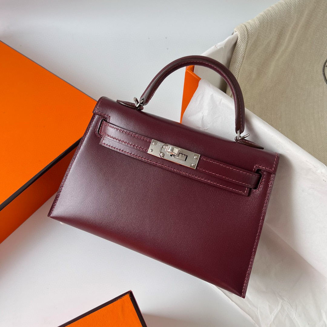 愛馬仕凱莉迷你多少錢 Hermes Kelly Mini II Boxcalf 波爾多酒紅 Bordeaux