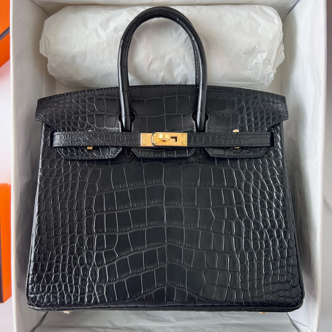 愛馬仕鉑金包經典尺寸 Hermes Birkin 25 Matte Alligator Crocodile Noir Golden Hardware