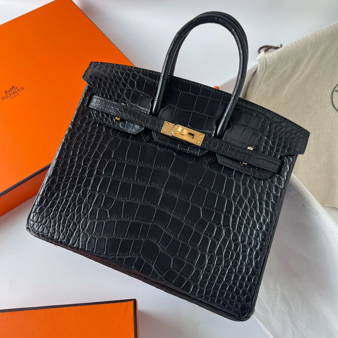 愛馬仕鉑金包經典尺寸 Hermes Birkin 25 Matte Alligator Crocodile Noir Golden Hardware