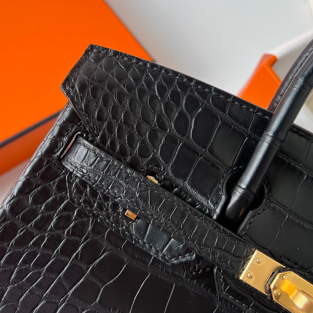 愛馬仕鉑金包經典尺寸 Hermes Birkin 25 Matte Alligator Crocodile Noir Golden Hardware