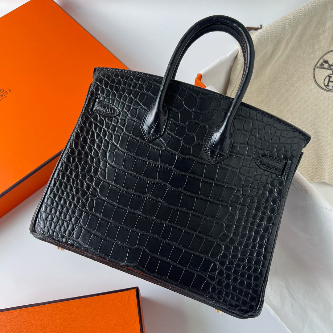 愛馬仕鉑金包經典尺寸 Hermes Birkin 25 Matte Alligator Crocodile Noir Golden Hardware