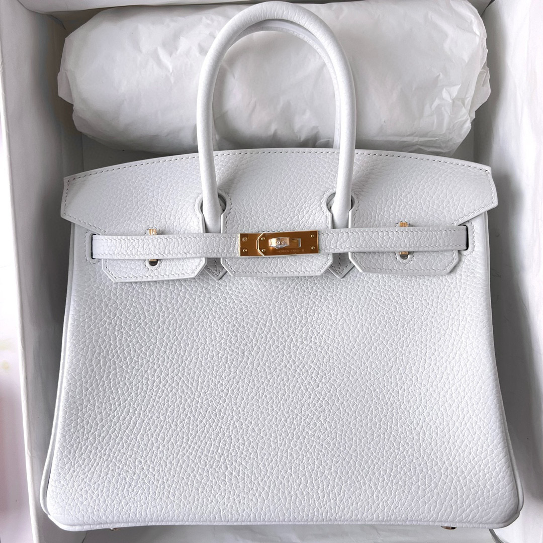 愛馬仕鉑金包真假對比 Hermes Birkin 25 Clemence 純白色內拼檸檬黃拉絲金扣