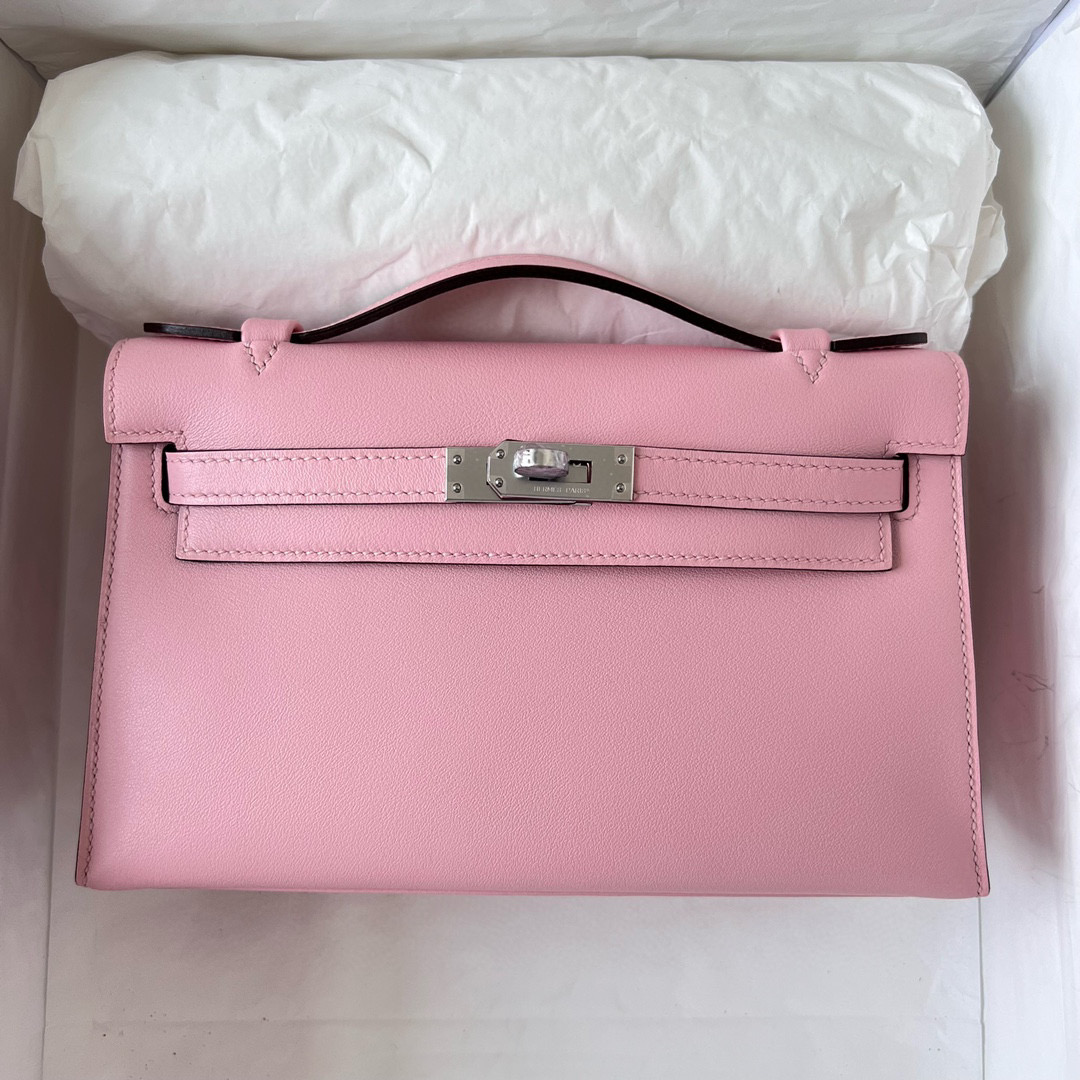 愛馬仕凱莉迷你 Hermes Price Kelly Pochette Swift Rose Sakura Silver Hardware