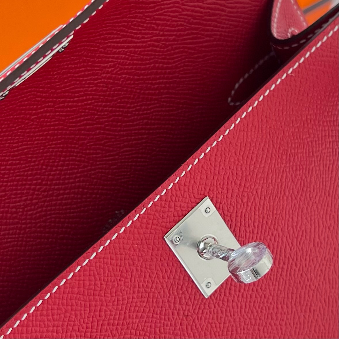 Hermes Price Kelly Pochette Epsom Rose casaque 國旗紅 Silver Hardware 走白色線