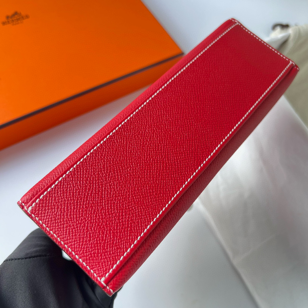 Hermes Price Kelly Pochette Epsom Rose casaque 國旗紅 Silver Hardware 走白色線