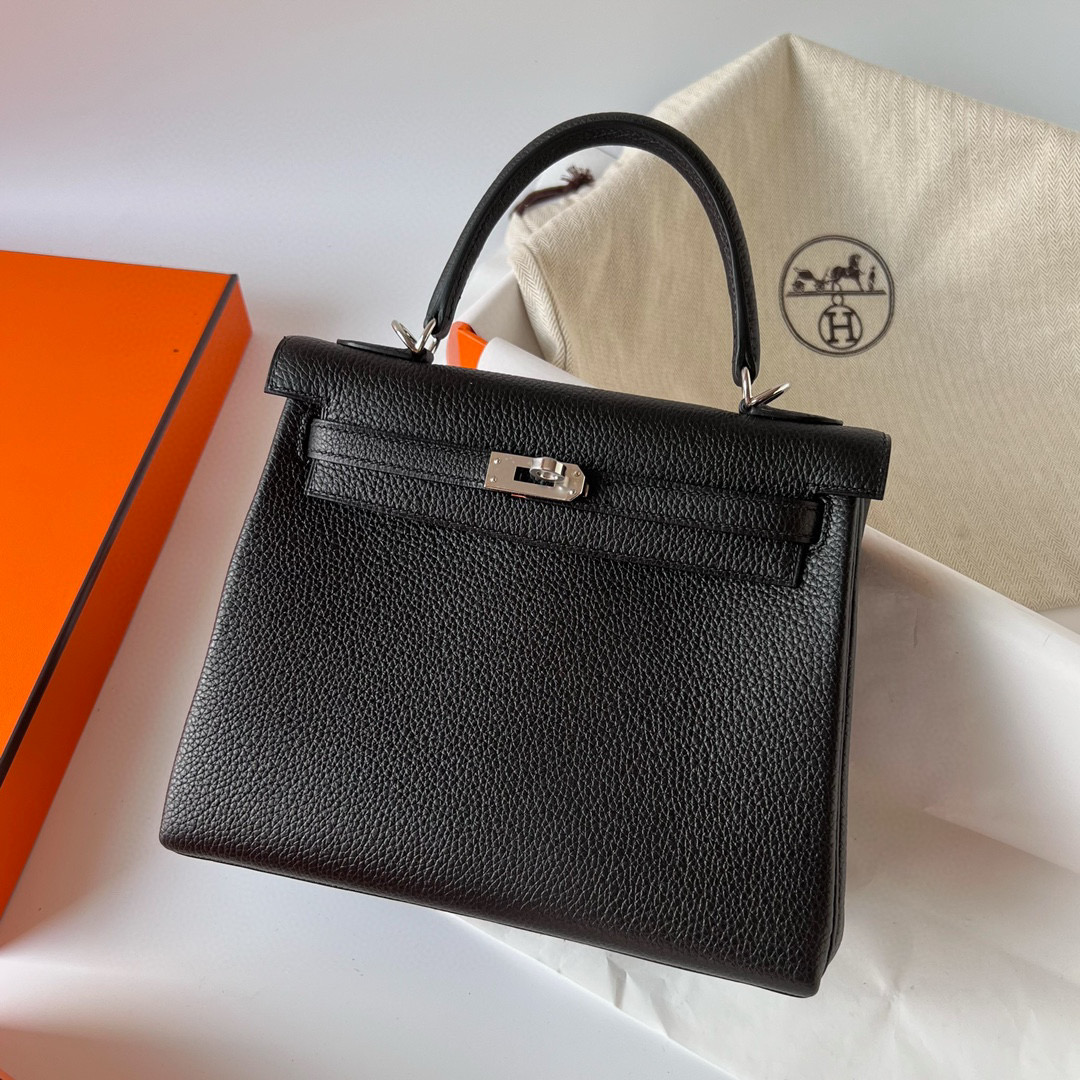 愛馬仕 Hermes Kelly Retourne 25 Togo 89 Noir 黑色 銀色五金