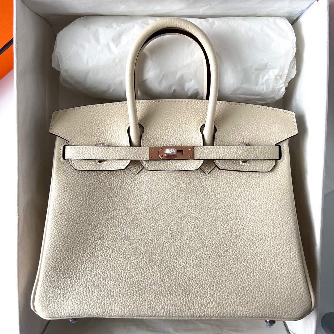 愛馬仕包包圖片價格官網 Hermes Birkin 25 Togo Nata 奶油白玫瑰金扣