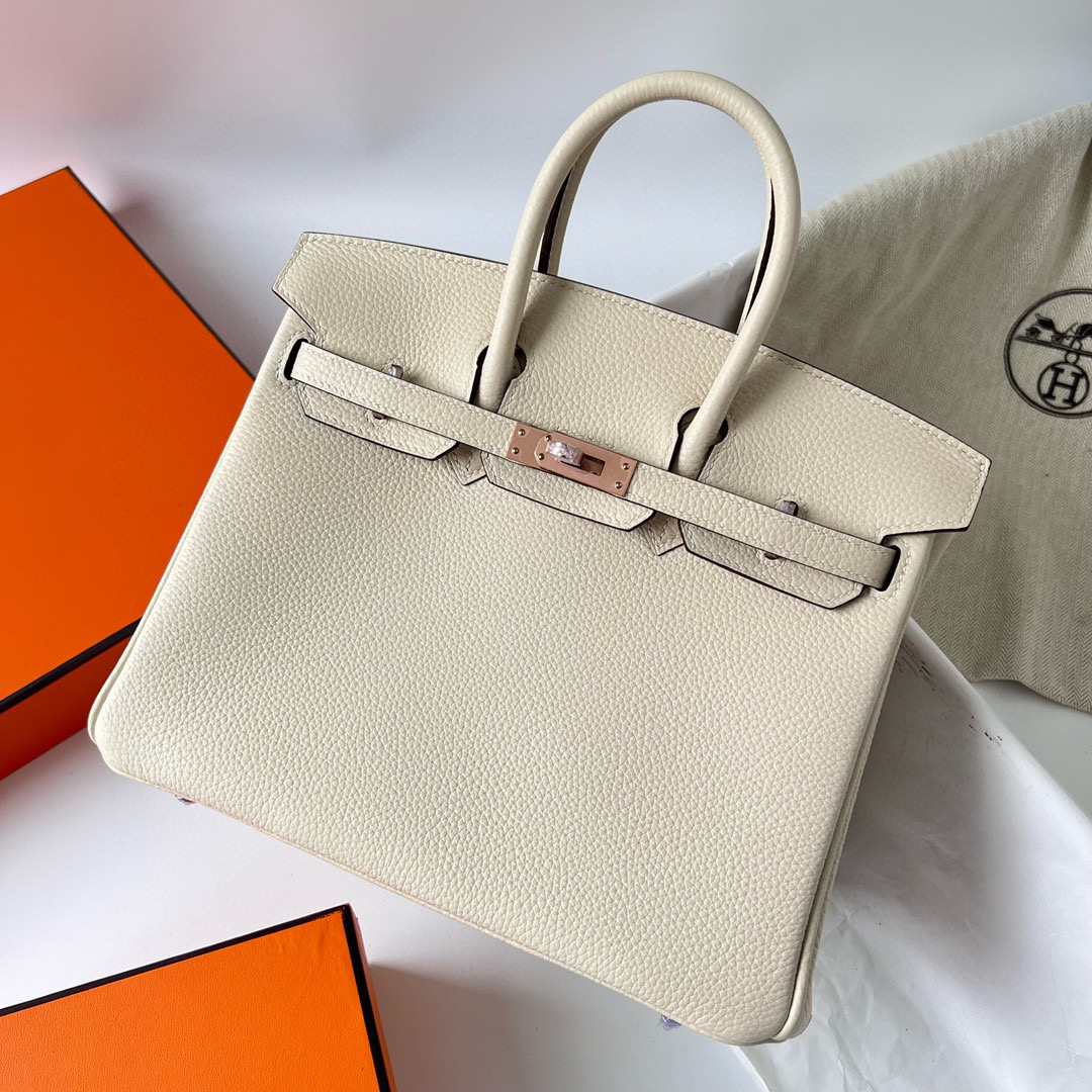 愛馬仕包包圖片價格官網 Hermes Birkin 25 Togo Nata 奶油白玫瑰金扣