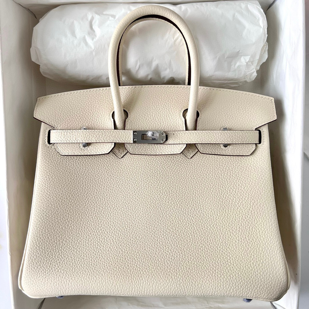 明星愛馬仕包包圖片 Hermes Birkin 25 Togo Nata 奶油白 Silver Hardware