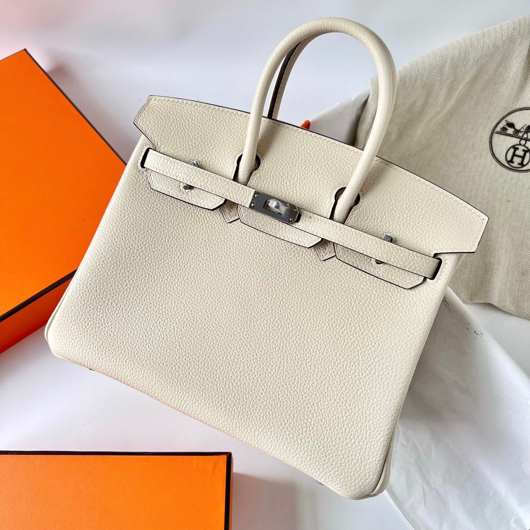 明星愛馬仕包包圖片 Hermes Birkin 25 Togo Nata 奶油白 Silver Hardware