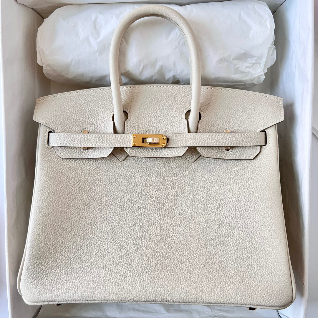 愛馬仕包包圖片專櫃 Hermes Birkin 25 Togo Craie 奶昔白 Golden Hardware