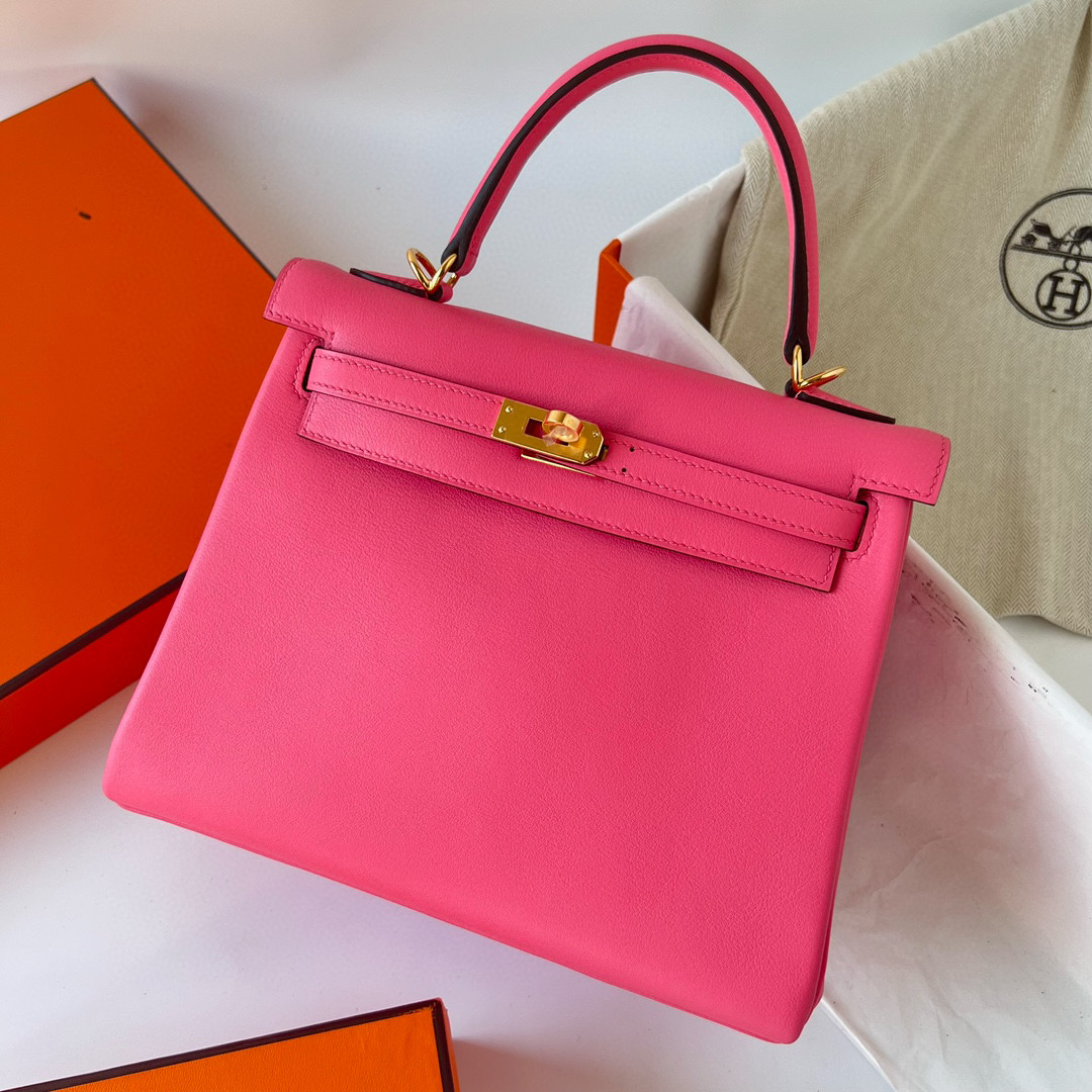 愛馬仕包包圖片價格表 Hermès Kelly Retourne 25 Swift Rose Azalee 新唇膏粉